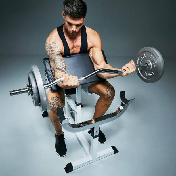 Gorilla Sports Biceps Curlbank met 40 kg Halterset Gietijzer
