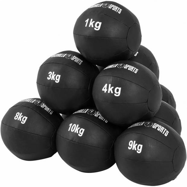 Gorilla Sports Medicijn Bal set 55 kg - 10 trainings Ballen - Medicine ball - Leer