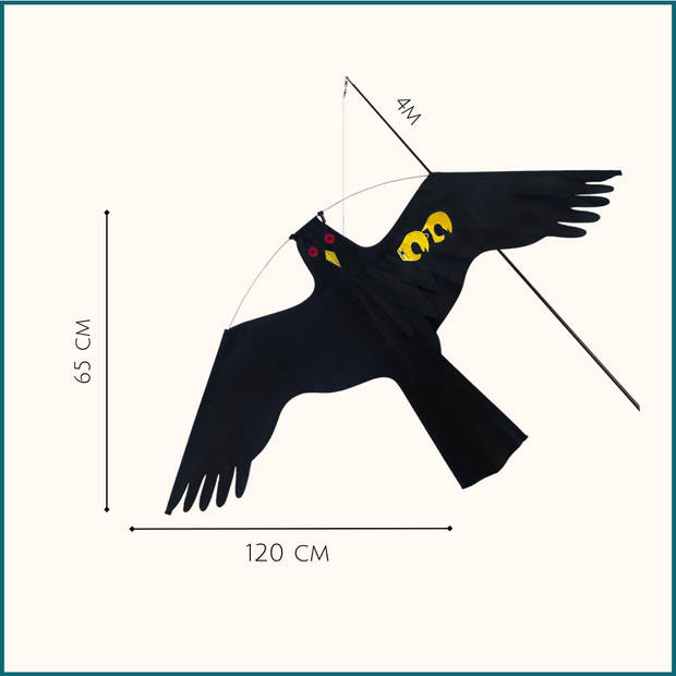 HIXA Vogelverjager 4 Meter - met Parasolvoet - Duivenverjager - Vogelverschrikker - Kraaien - Zwart - Nylon