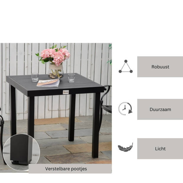 Tuintafel - Bijzettafel - Tuinmeubelen - Tafel - Kunstof - Zwart - 78 x 78 x 74 cm