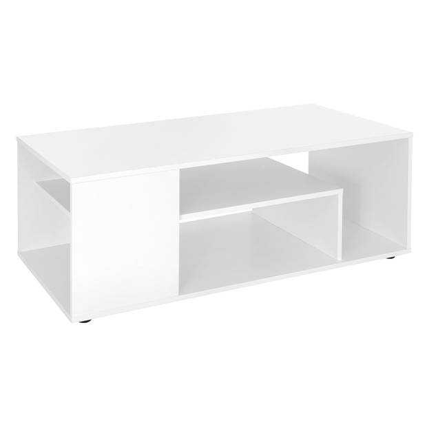 ML-Design Salontafel in wit 110 x 50 x 41 cm, Ruime salontafel met 4 planken op 3 niveaus, Moderne sofatafel