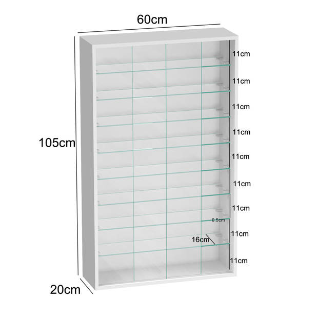 Vitrinekast staande hangende wandvitrine - schuifdeuren - 60 x 105 x 20 cm