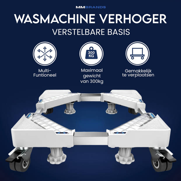 MM Brands Wasmachine Verhoger - Meubelroller - Meubelverplaatser - Ook geschikt voor Vaatwasser, Koelkast, Vriezer en Dr