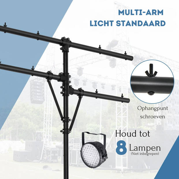 Costway LED Lichtstatief Voor 8 Lampen - Verstelbare Hoogte Draagbaar T Bar Podium Verlichting 186-351 cm - Zwart