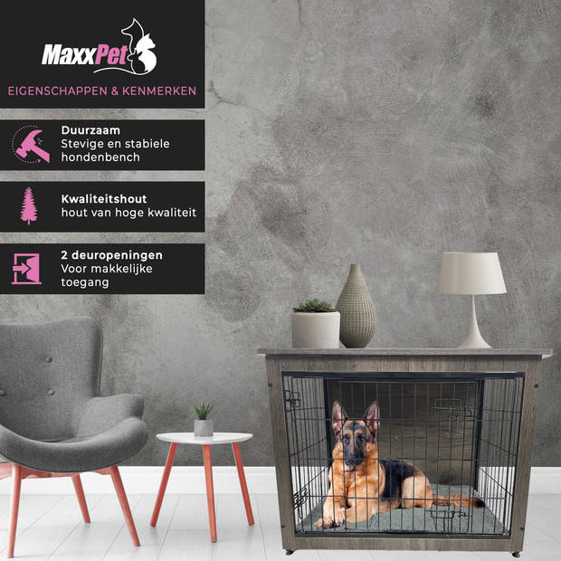 MaxxPet Houten Hondenbench - Hondenhuisje voor binnen - Hondenhok - kennel - 110x74x80cm