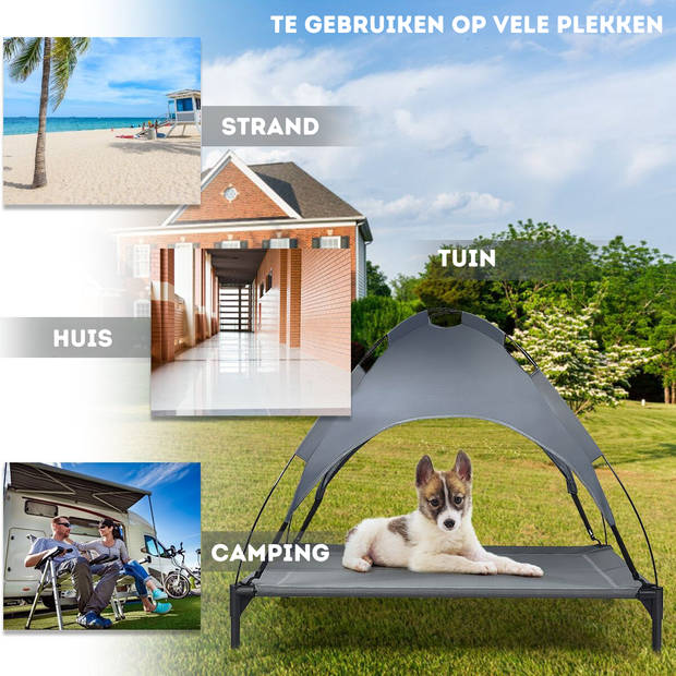 Trendmix Verhoogd Hondenbed Met Luifel - Hondenligstoel Huisdierbed Tent - Grijs 105 x 87 x 89 cm