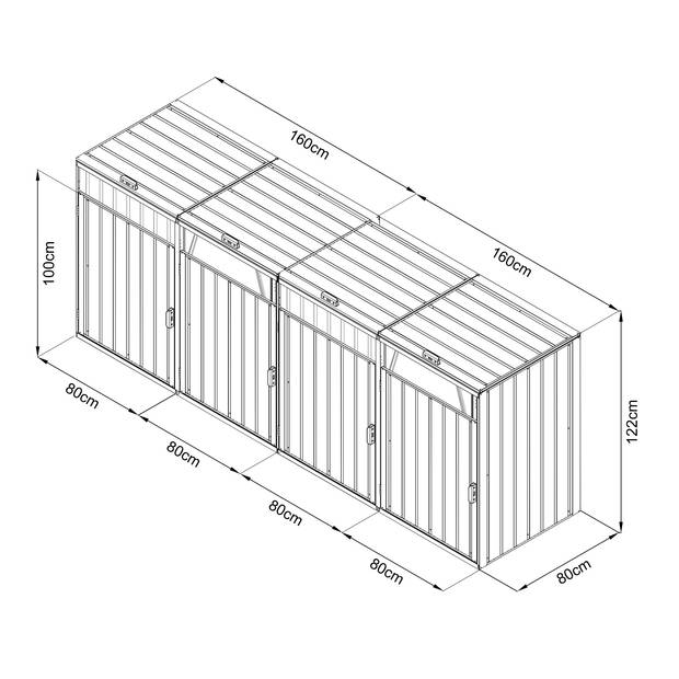 AXI Owen Containerombouw van Metaal Antraciet Kliko ombouw voor 4 containers - Max. 240 - 960L