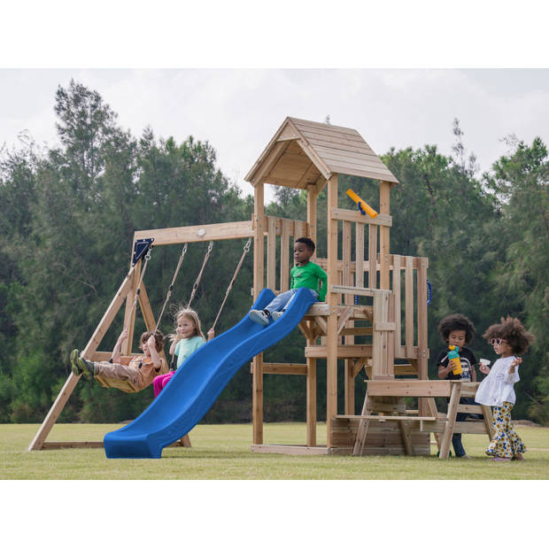 AXI Mette Compleet Speeltoestel met 2 Schommels, Picknicktafel / Buitenspeeltuin met Schommels/Zandbak/Glijbaan Blauw