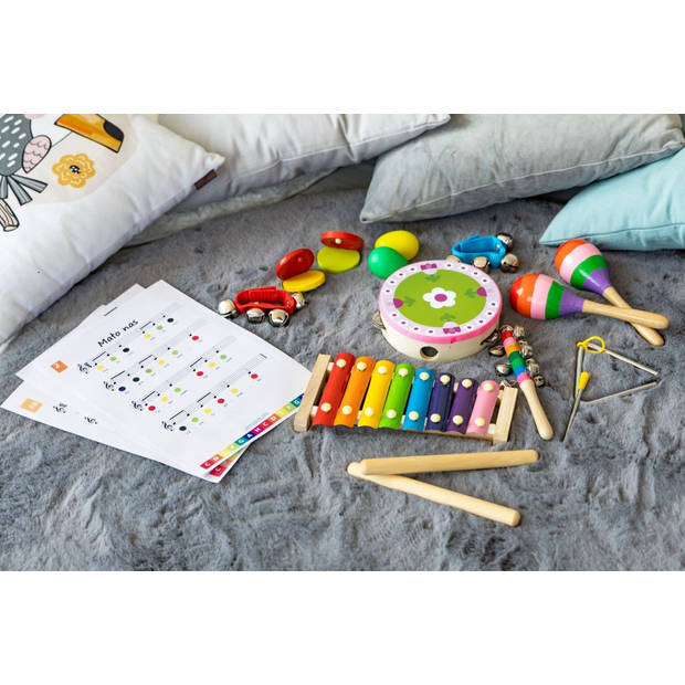 Ecotoys 14-Delige Houten Muziekinstrumenten Set - Educatief Speelgoed Voor Kinderen - Inclusief Opbergtas