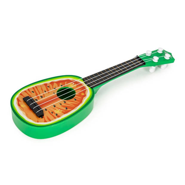Ecotoys mini kunststof kinder ukelele / gitaar watermeloen met 4 snaren 36 x 11.5 x 3.5 cm groen