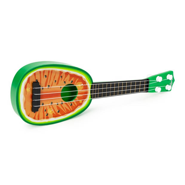 Ecotoys mini kunststof kinder ukelele / gitaar watermeloen met 4 snaren 36 x 11.5 x 3.5 cm groen