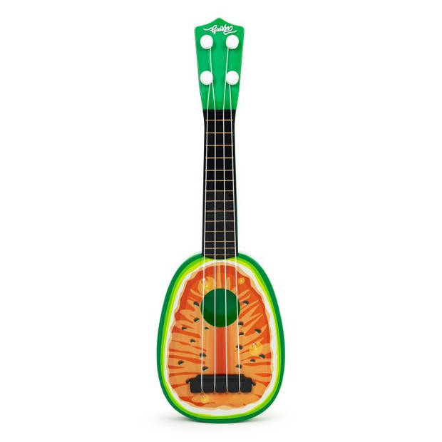 Ecotoys mini kunststof kinder ukelele / gitaar watermeloen met 4 snaren 36 x 11.5 x 3.5 cm groen