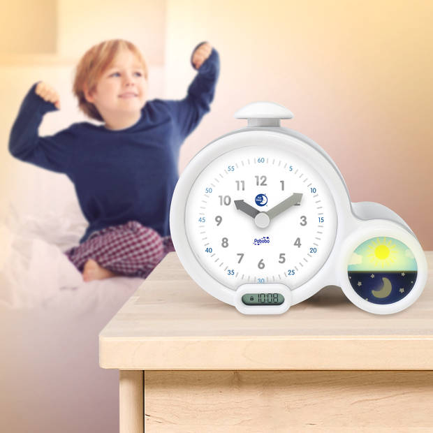 PABOBO Kid'Sleep Clock Slaaptrainer Kinderen - 2-in-1 LED Kinderwekker - Analoog & Digitaal - Wit