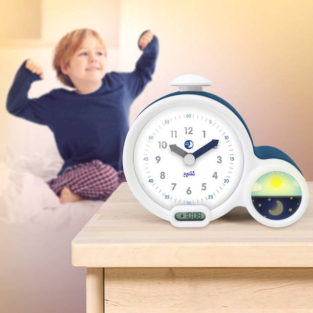 PABOBO Kid'Sleep Clock Slaaptrainer Kinderen - 2-in-1 LED Kinderwekker - Analoog & Digitaal - Blauw