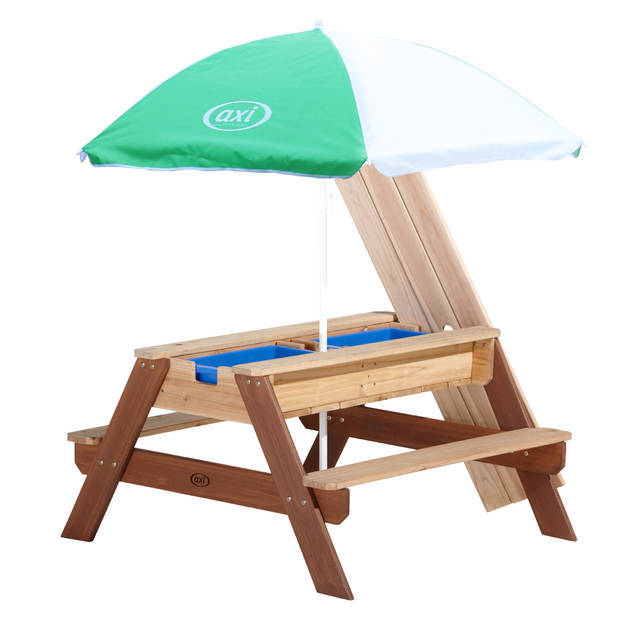 AXI Nick Zand & Water Picknicktafel Bruin - Parasol Groen/wit