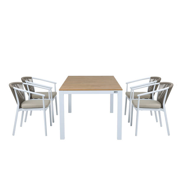 AXI Suvi Tuinset met 4 stoelen in Wit & Teak look Dining set voor tuin in Aluminium / Polywood