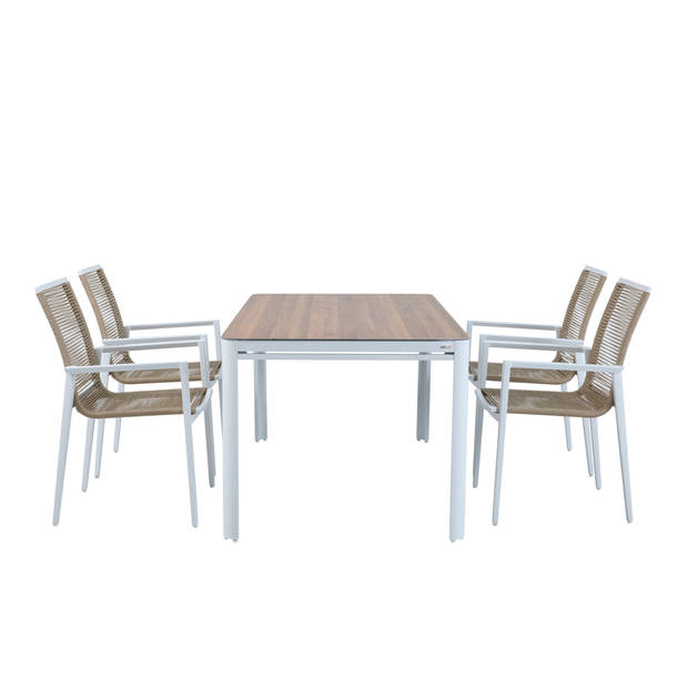 AXI Zora Tuinset met 4 stoelen in Wit & Hout look Dining set voor tuin in Aluminium / PSPC