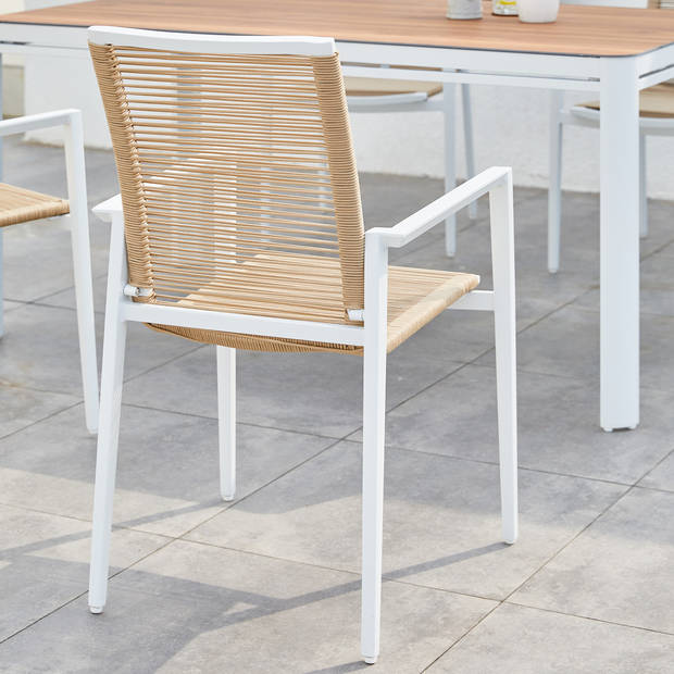 AXI Zora Tuinset met 4 stoelen in Wit & Hout look Dining set voor tuin in Aluminium / PSPC