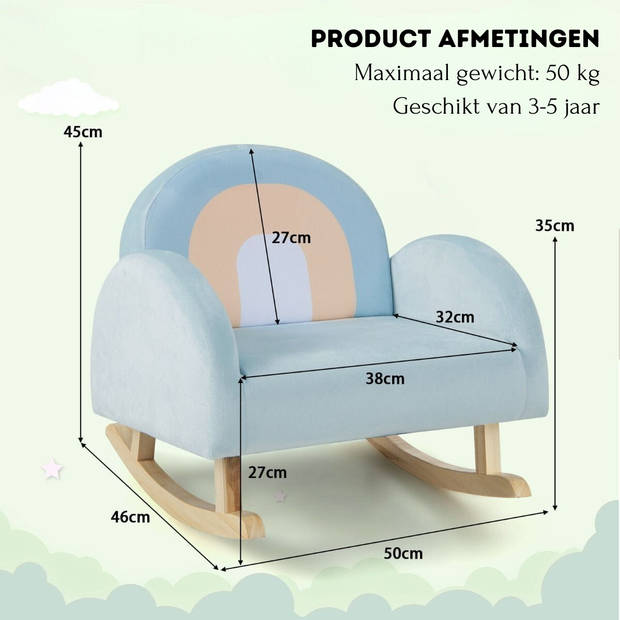 Trendmix Schommelstoel Kinderen Fluweel Stof Blauwe Regenboog - Kinderzetel - Schommelzitje 50 x 46 x 45 cm