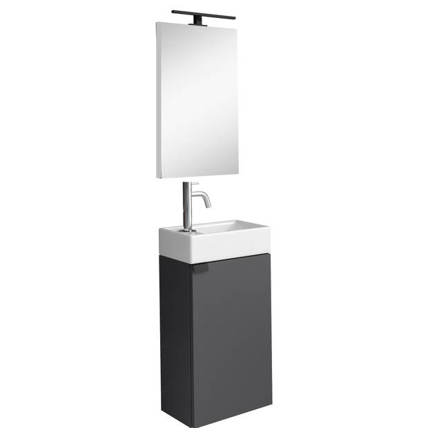 Badplaats Toiletmeubel Apollo 40cm met spiegel en LED - antraciet