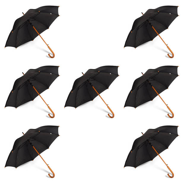 Set of 7 Black Trendy Automatic Umbrellas - Polyester - Storm Umbrella - Large - Foldable - 102cm Diameter