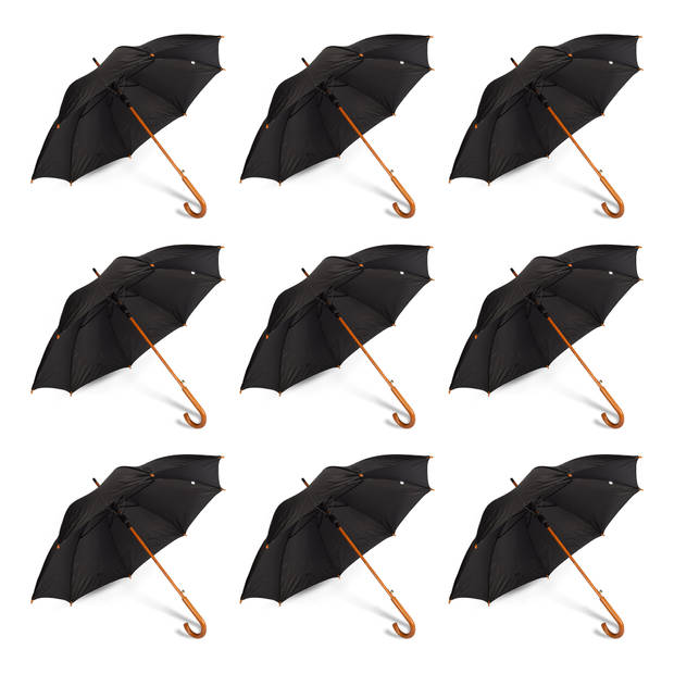 Proud of ninefold protection against rain: Powerful Automatic Black Umbrellas - Set of 9 - Polyester