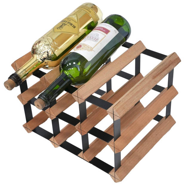 Vinata Olona wijnrek - mahonie - 9 flessen - wijnrekken - flessenrek - wijnrek hout metaal - wijnrek staand - wijn rek -