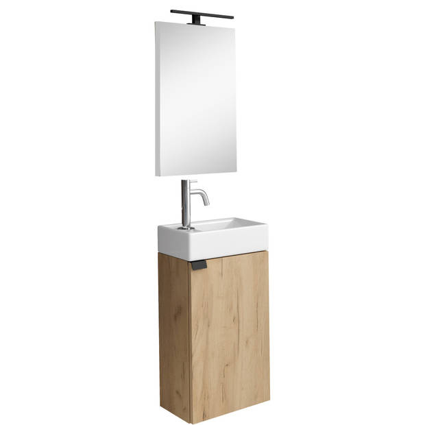 Badplaats Toiletmeubel Apollo 40cm met spiegel en LED - licht eiken