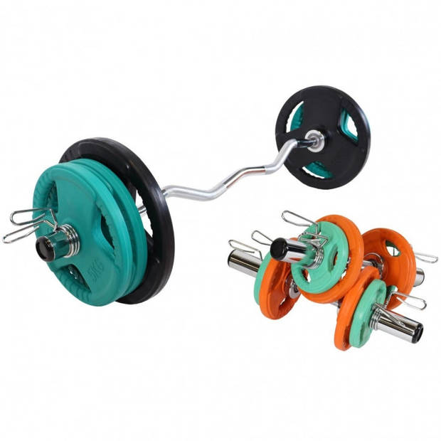 Gorilla Sports Olympische EZ-curlset 75 kg - Gietijzer - Halter met gewichten - 50 mm