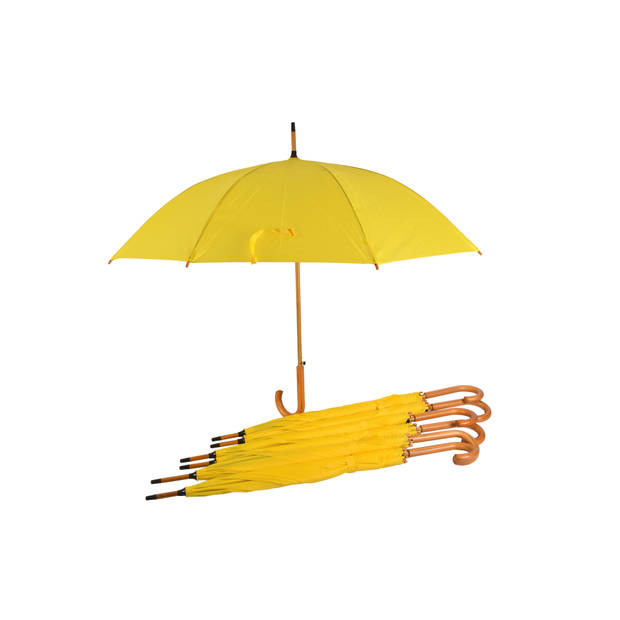Pakket van 7 stijlvolle, gele automatische paraplu's, 102 cm in diameter, ideaal voor winderige dagen.