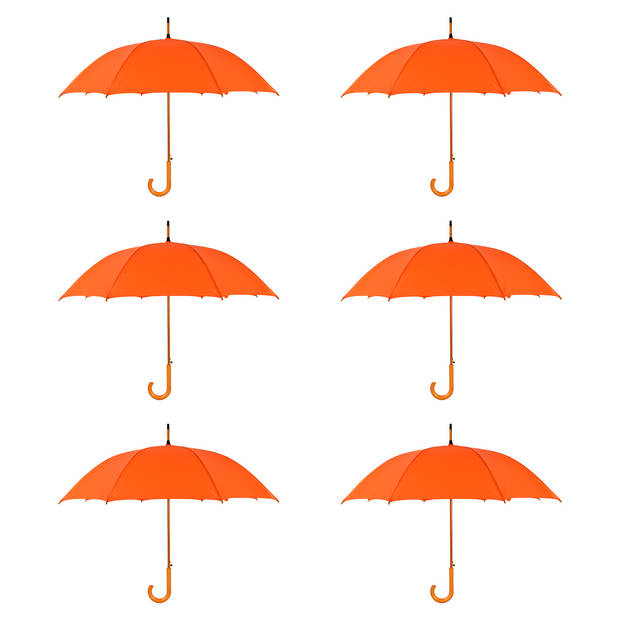 Classy Rainy Weather: 6x Automatic Orange Umbrellas made of Robust Polyester - Diameter: 102cm - Large Foldable