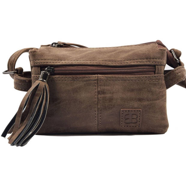 Tas - tasssen - bags - Bag- Bicky Bernard- Harmonica 3-Vaks tasje - schoudertasje - crossbody tasje - Donkerbruin