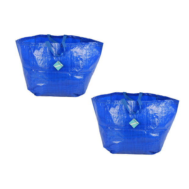 Stylish Set of 2 Blue Plastic Foldable Shopping Bags 37cm x 40cm x 41cm Carry Fashion on Your Arm Reusable Bags for