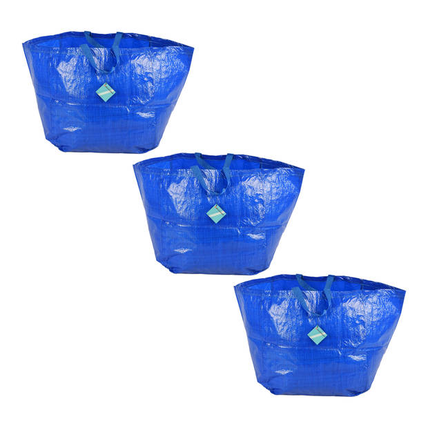 Blauwe Plastic Opvouwbare Boodschappentassen 3 Delige Set 37cm x 40cm x 41cm Embrace Elegance Met Deze Prachtige