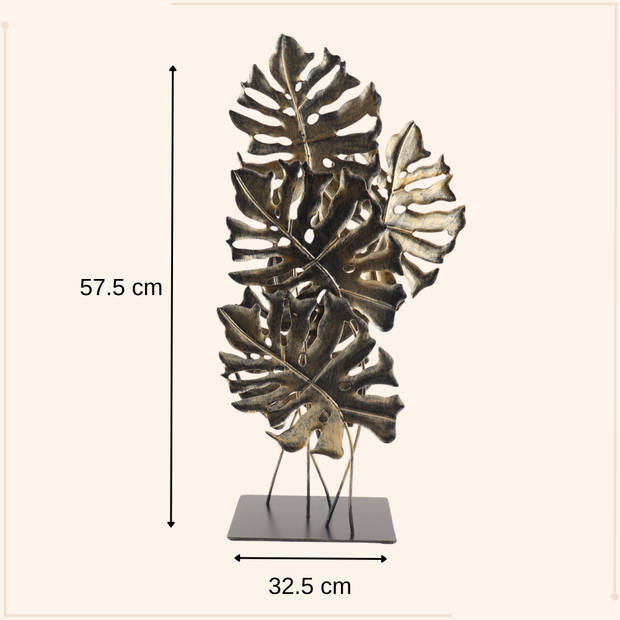 MISOU Ornament - op Voet voor Binnen op Standaard - Decoratie - Monstera - Goud - 57cm - Metaal