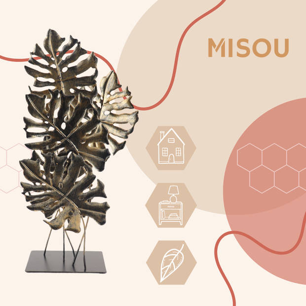 MISOU Ornament - op Voet voor Binnen op Standaard - Decoratie - Monstera - Goud - 57cm - Metaal