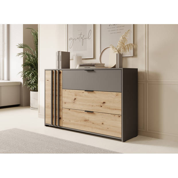 Meubella Dressoir Roma - Grijs - Eiken - 125 cm