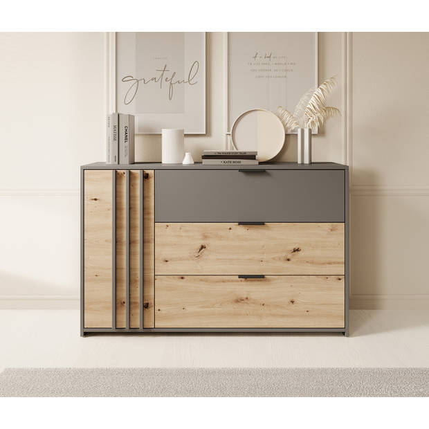 Meubella Dressoir Roma - Grijs - Eiken - 125 cm