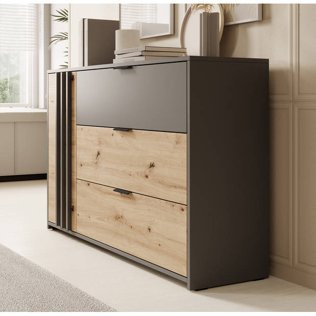 Meubella Dressoir Roma - Grijs - Eiken - 125 cm