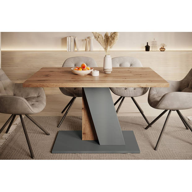 Meubella Eetkamertafel Brand - Eiken - Grijs - 138 cm