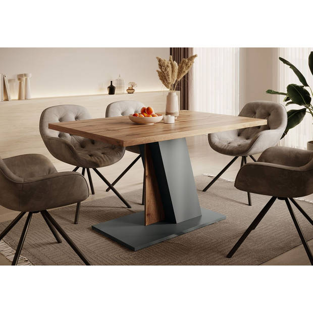 Meubella Eetkamertafel Brand - Eiken - Grijs - 138 cm