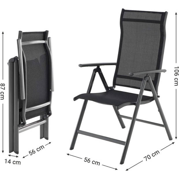 ACAZA Opvouwbare Klapstoel in stevig aluminium - verstelbare rugleuning - draagt tot 150 kg - Zwart