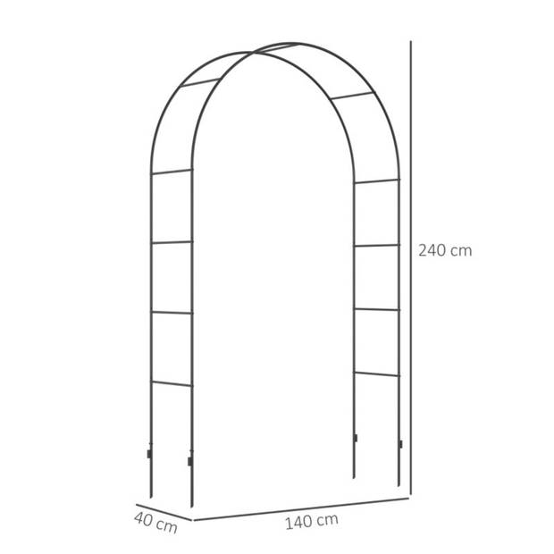 Rozenboog - Tuinboog voor klimplanten - Klimboog - Planten - Decoratie tuin - Metaal - Zwart -1,40 x 0,40 x 2,40 m