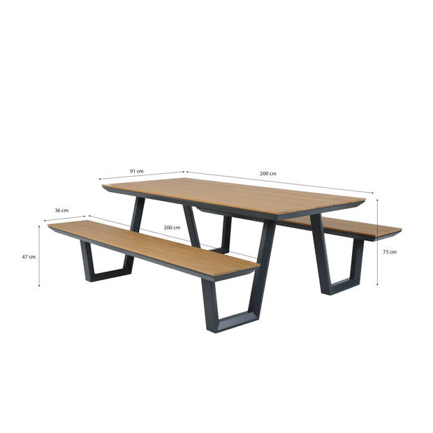 AXI Nori Picknicktafel met 2 banken in Antraciet & Teak-look voor 6 Personen Picknick Tafel / Picnic Table van