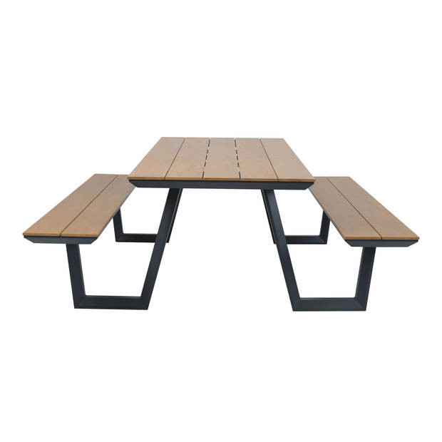 AXI Nori Picknicktafel met 2 banken in Antraciet & Teak-look voor 6 Personen Picknick Tafel / Picnic Table van