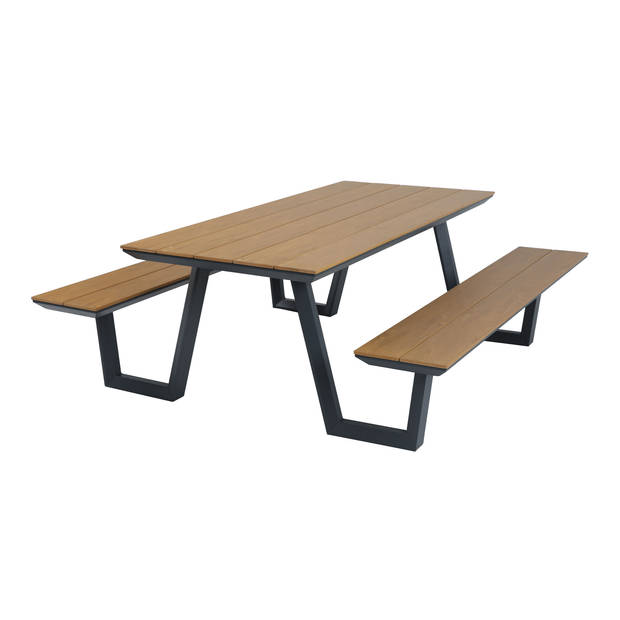 AXI Nori Picknicktafel met 2 banken in Antraciet & Teak-look voor 6 Personen Picknick Tafel / Picnic Table van