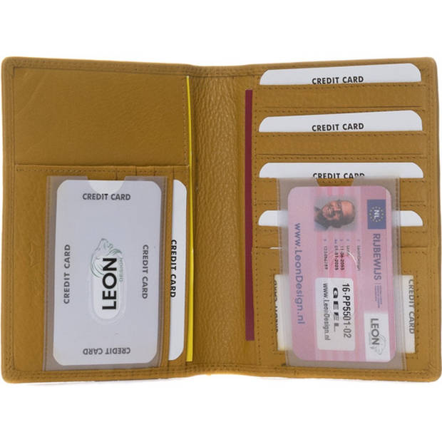 Paspoort hoesje - Compact - Leer - Mosterdgeel / Okergeel