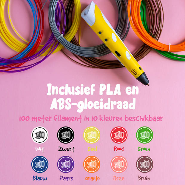 MM Brands 3D Pen Vullingen - PLA & ABS Filament Set - 10 Kleuren - 100 Meter - 3D Pen Navulling - Geschikt voor alle 3D