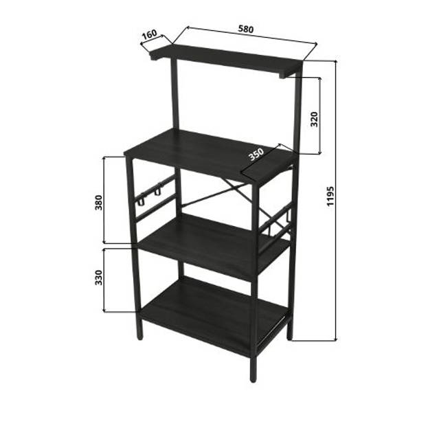 ERRO Keukenrek - opbergrek keuken - 58x35x122cm - zwart