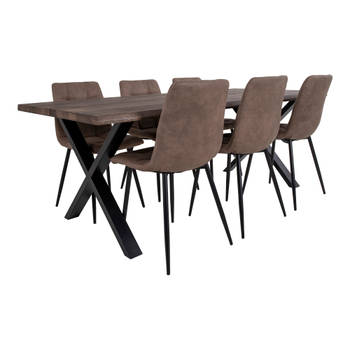 Tony eethoek , 1 eettafel en 6 stoelen lichtbruin en eik.